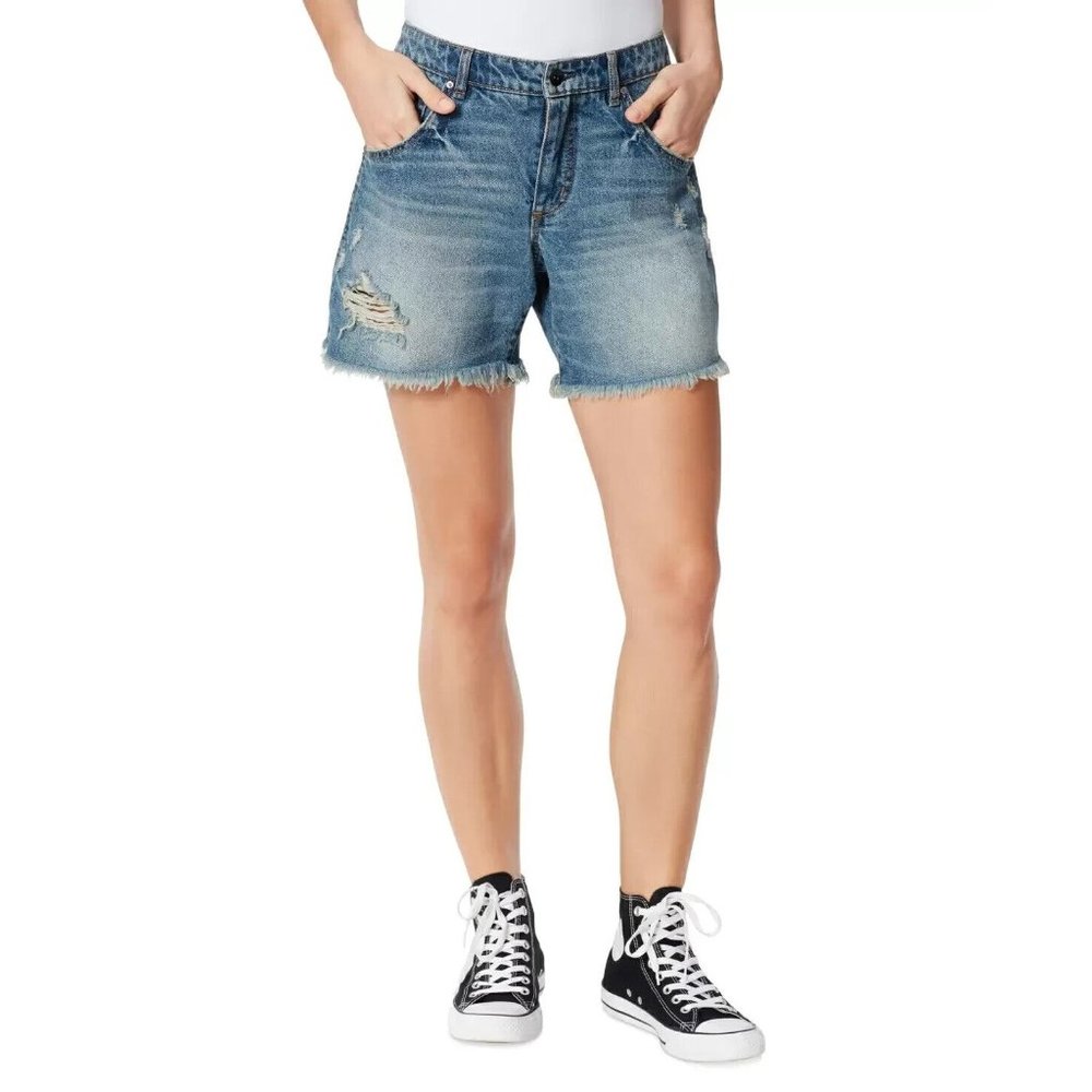 FRAYED DENIM Frayed Hem Midi Shorts Blue Size 28 MSRP $60
